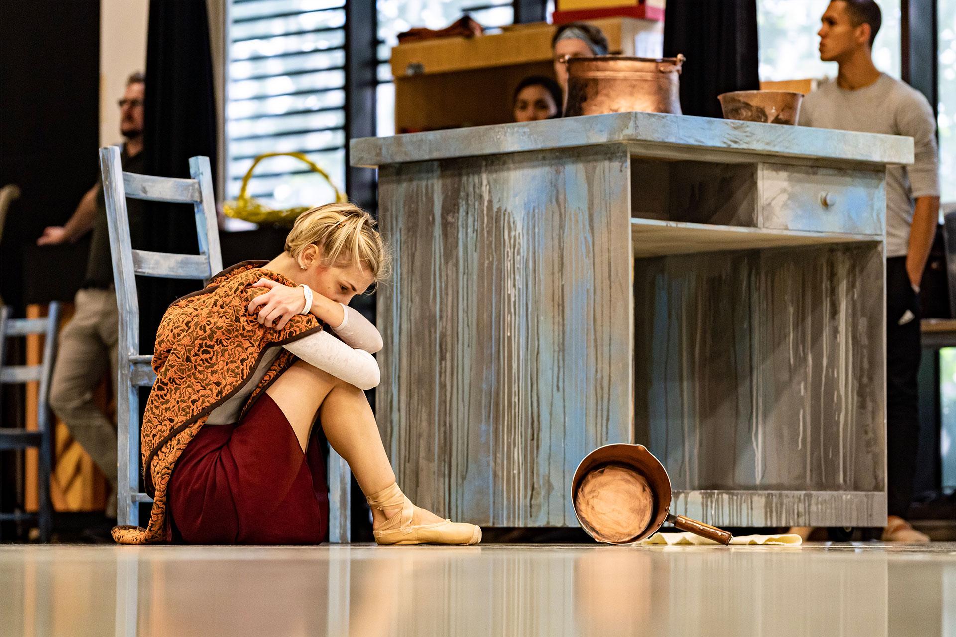 Antoinette Brooks-Daw rehearses for her role as Cinderella at a moment where her character is very sad. Photo Riku Ito.