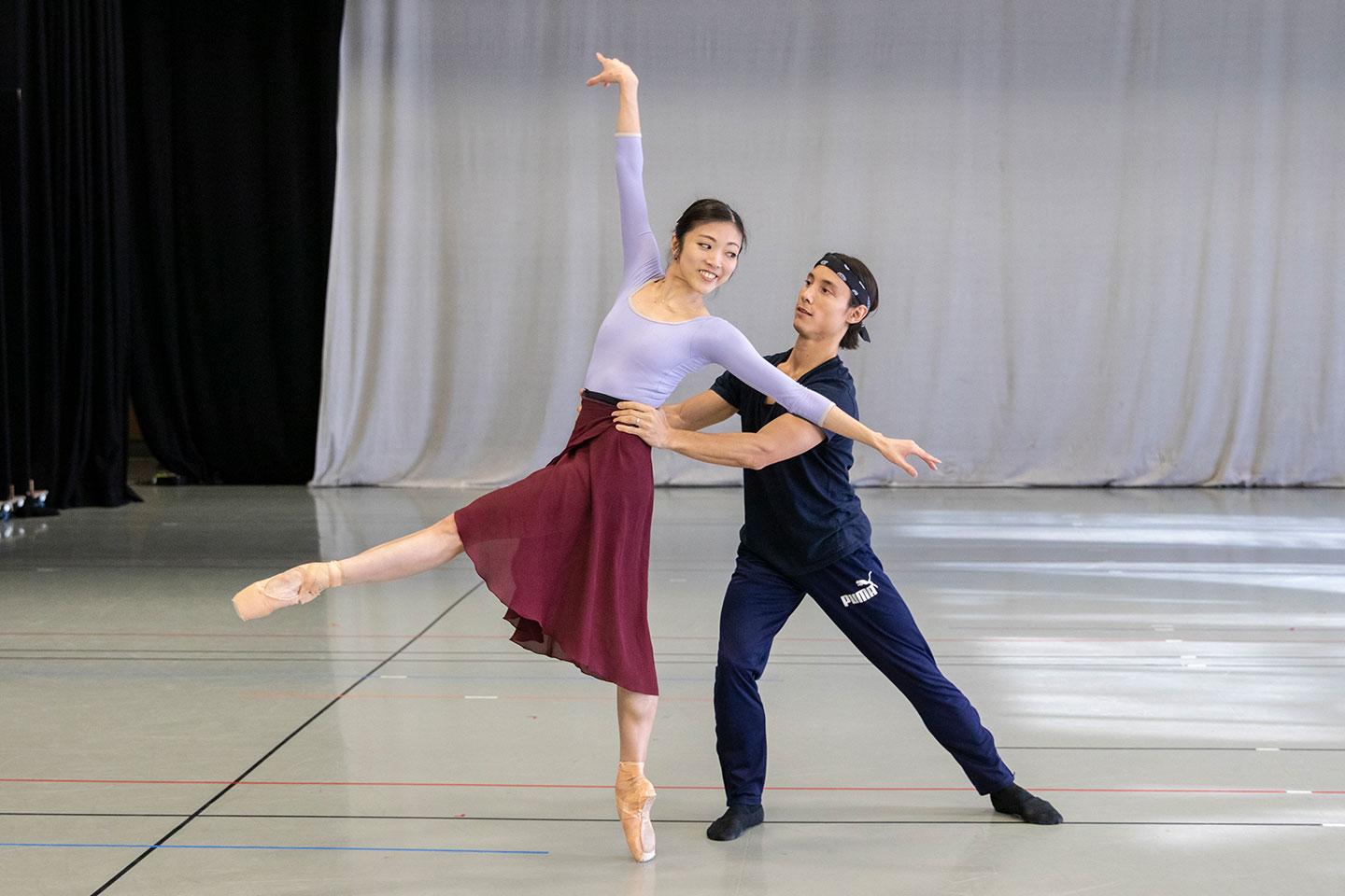 ayami Miyata and Kevin Poeung rehearsing Geisha. Photo Lauren Godfrey.