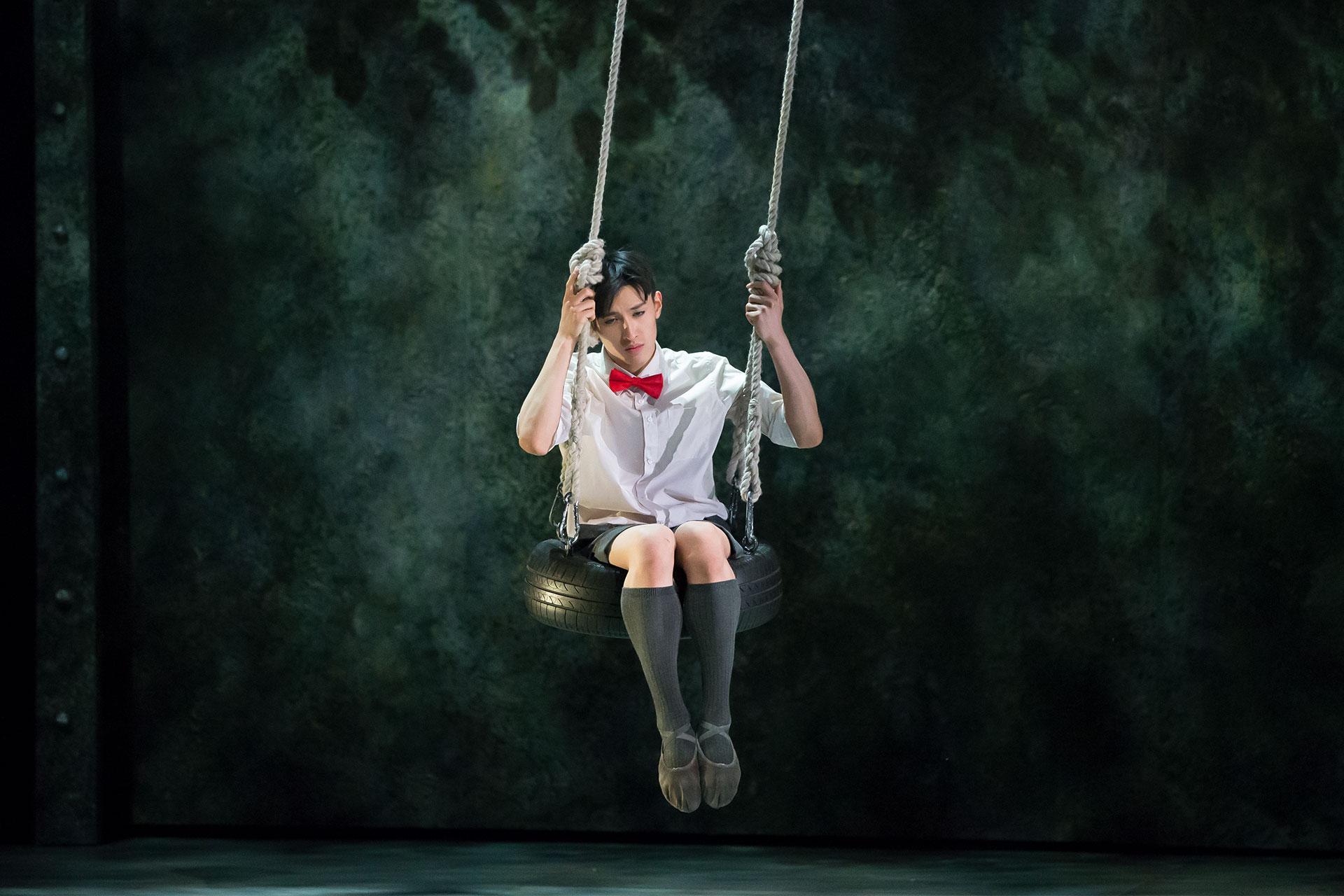 Bruno listlessly sits on his tyre swing