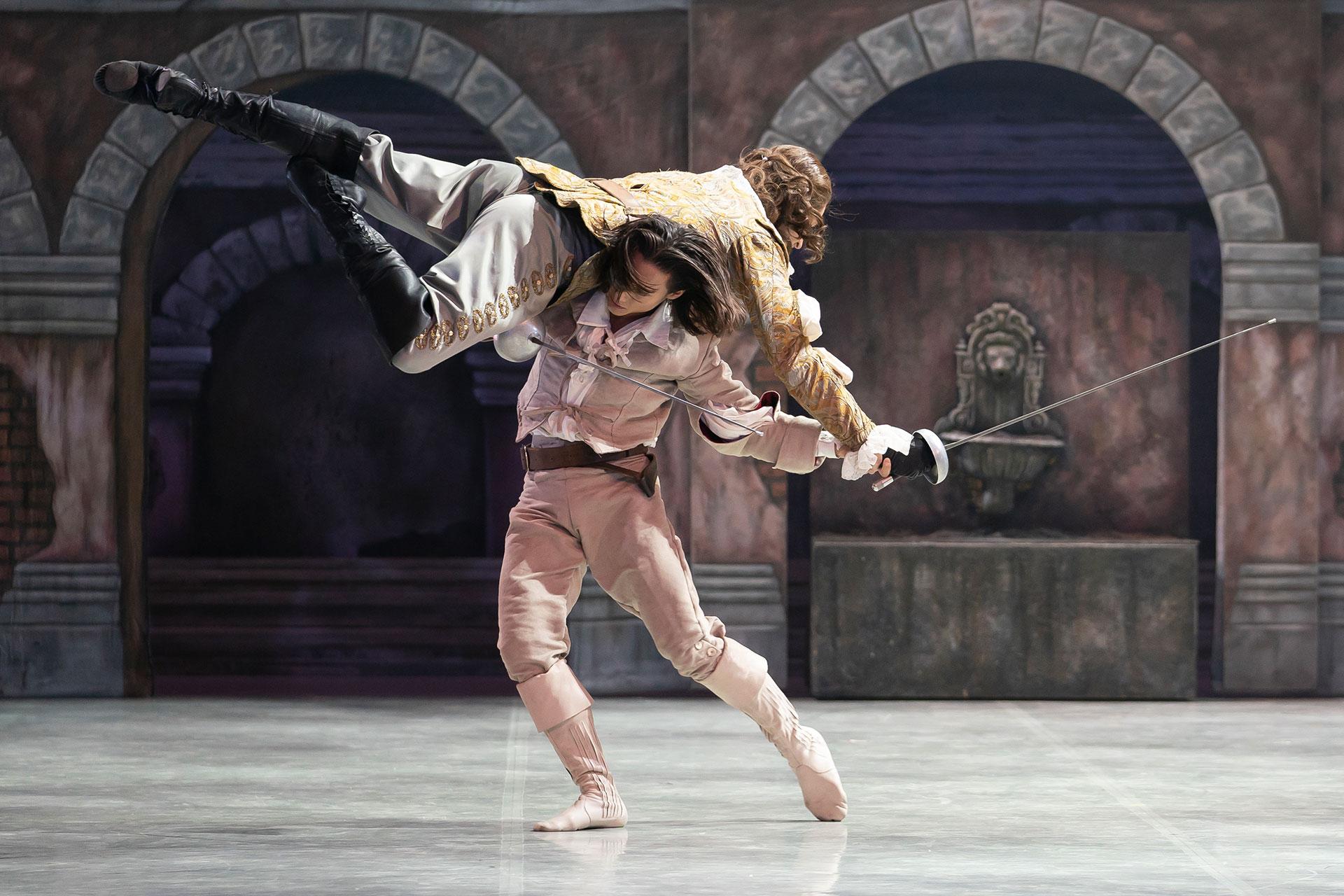 When they first meet d'Artagnan and Athos get into a friendly fight