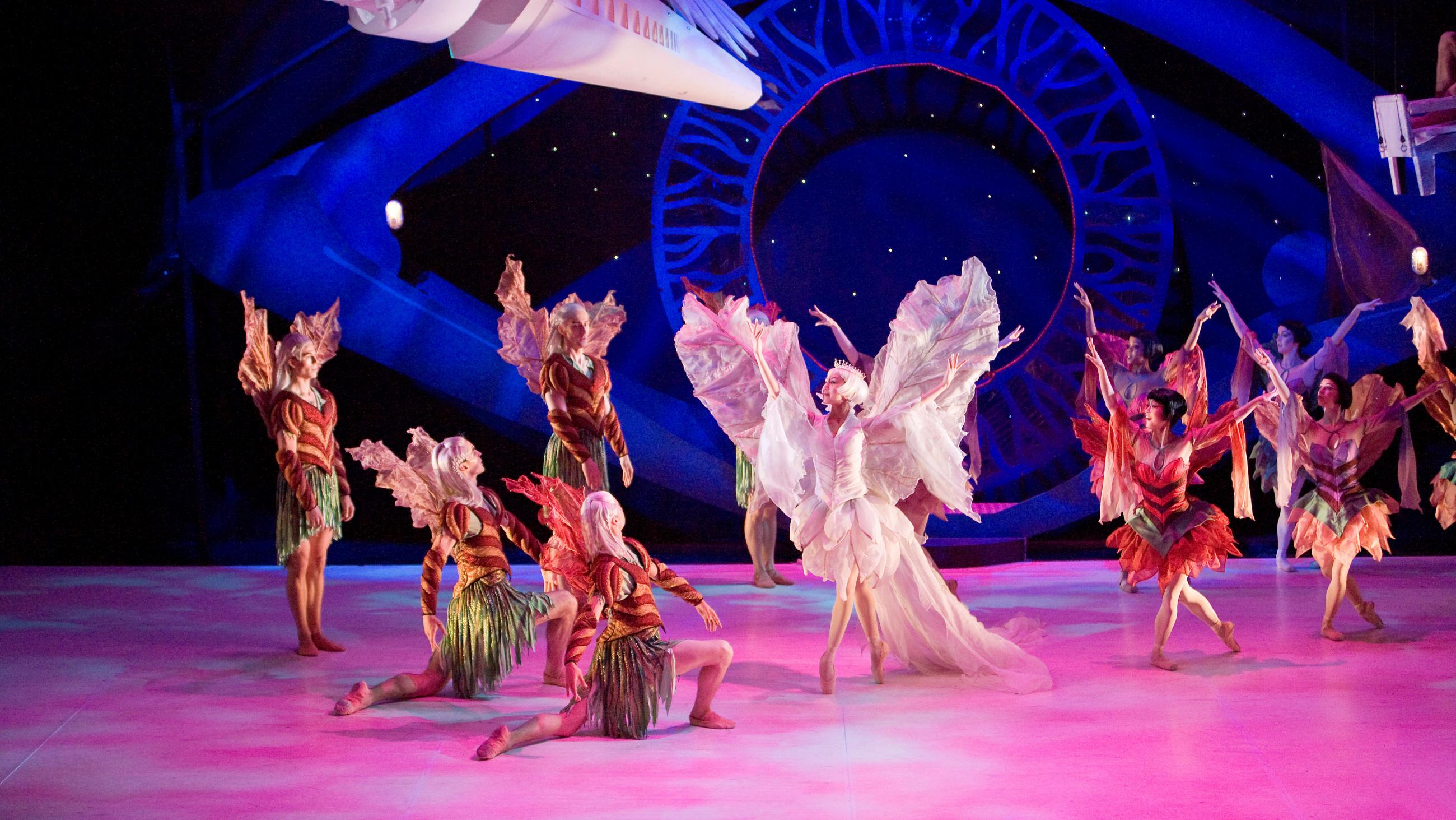 A photo of Keiko Amemori and Northern Ballet dancers performing in David Nixon OBE's A Midsummer Night's Dream. Photo by Merlin Hendy, 2007.